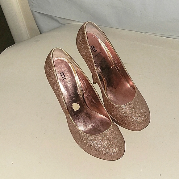 BAKERS Rose Gold Glitter Heels Sparkly Party Shoes Stiletto Pumps Designer party - Picture 1 of 7
